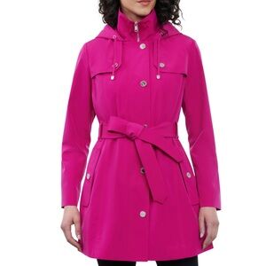 London Fog XXS Hooded Belted Zip-Front Rain Trench Coat Fuschia magenta NWT